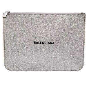 Balenciaga Silver Glitter Clutch Pouch